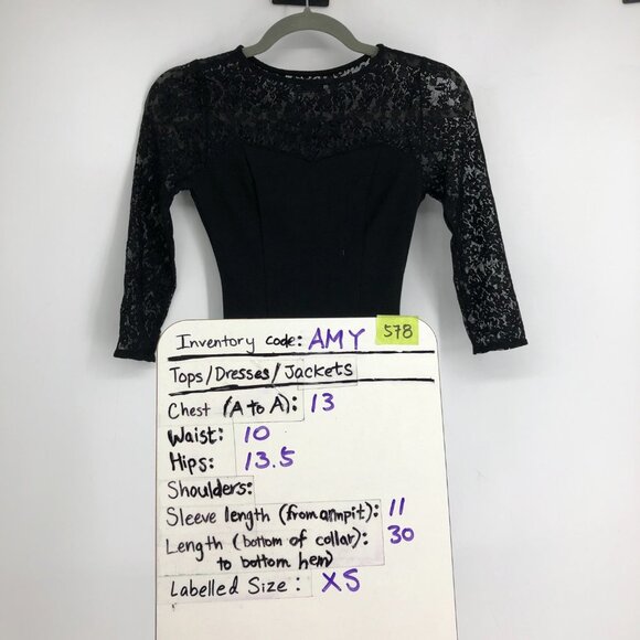 Guess Black Lace Trim 1/2 Sleeve Fitted High Neck Mini Dress size XS - Picture 14 of 15